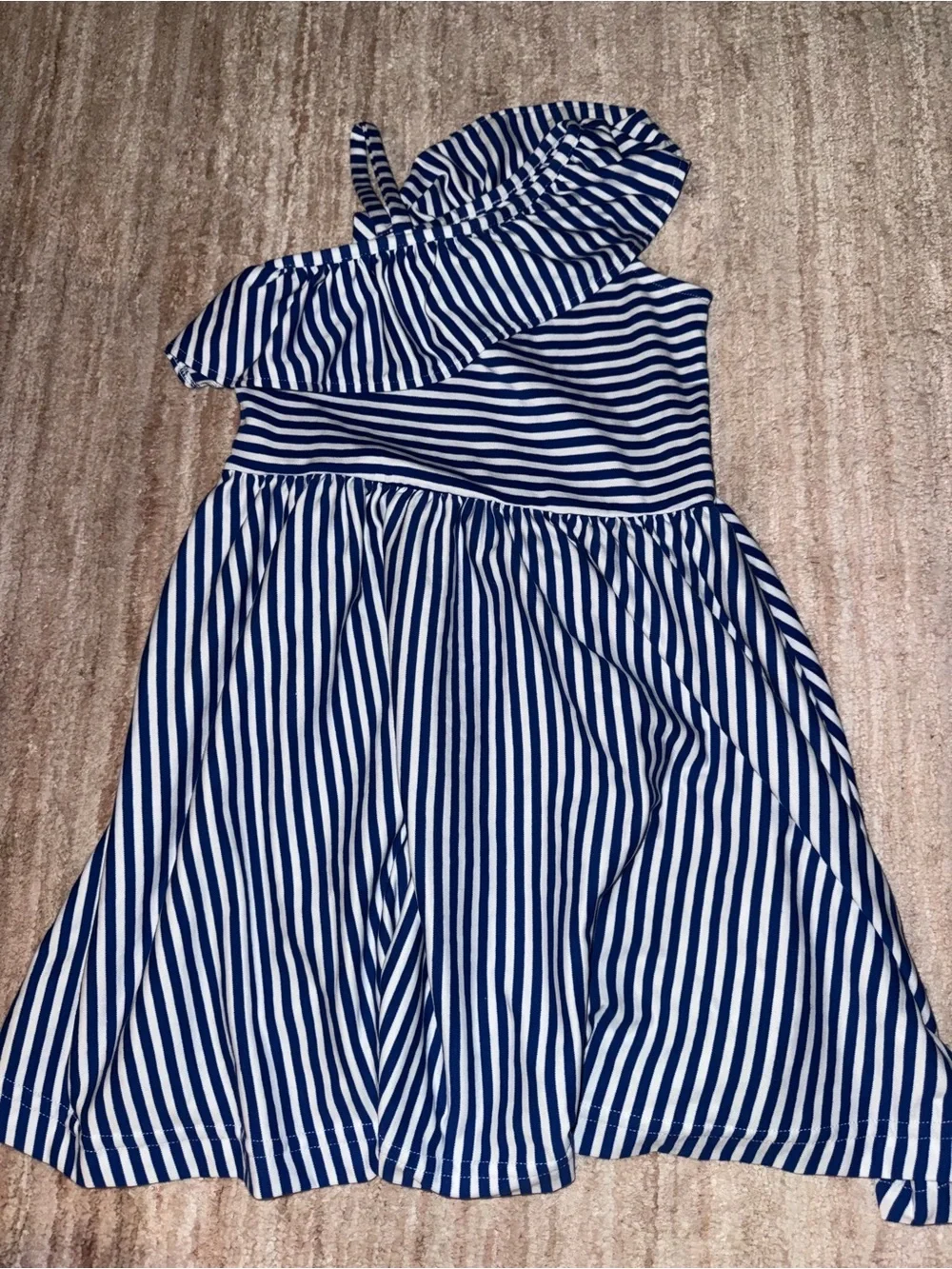 Florence Eiseman Navy and White Striped One-Shoulder Dress